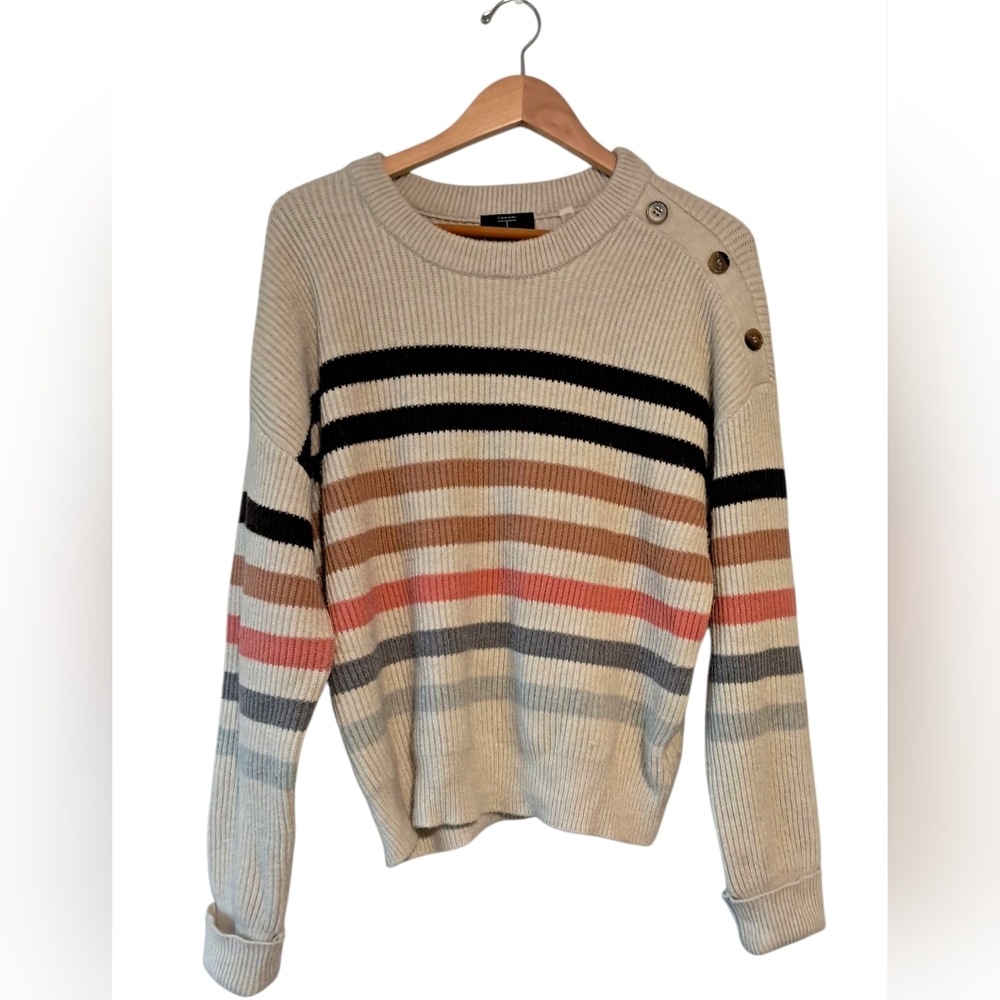 Tahari women's striped sweater with buttons